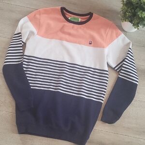United Colors Of Benetton Pink and White Crewneck Sweater Womens L